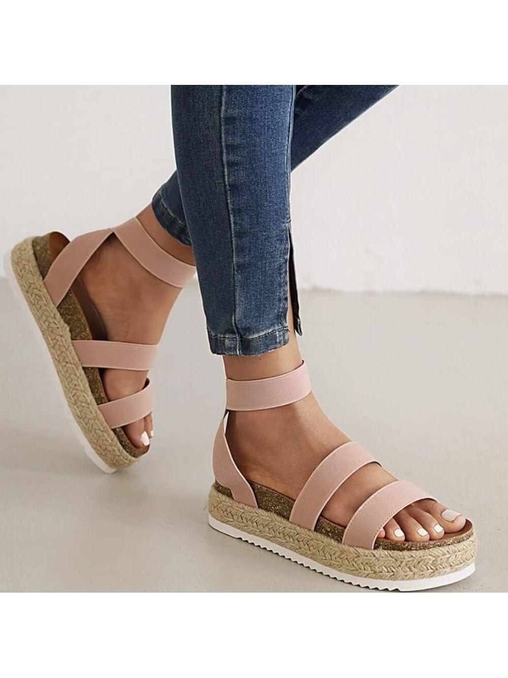 Espadrille Platform Flatform Slip-on Elastic Ankle Strap Sandals Sandals